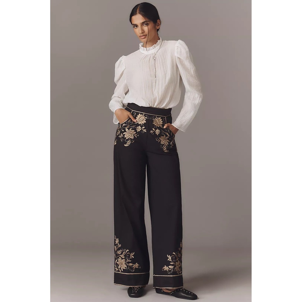 Anthropologie Scarlett Poppies Isi Embroidered Trouser Pants